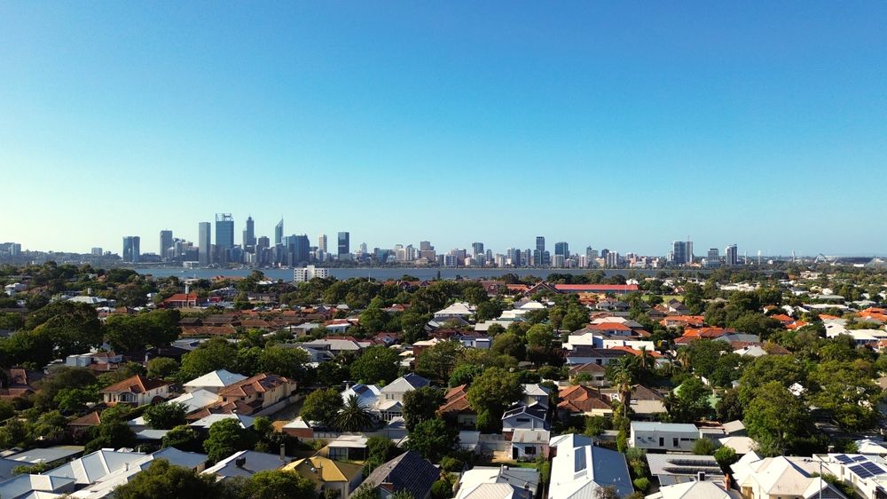 Aerial view of Perth city skyline and suburbs